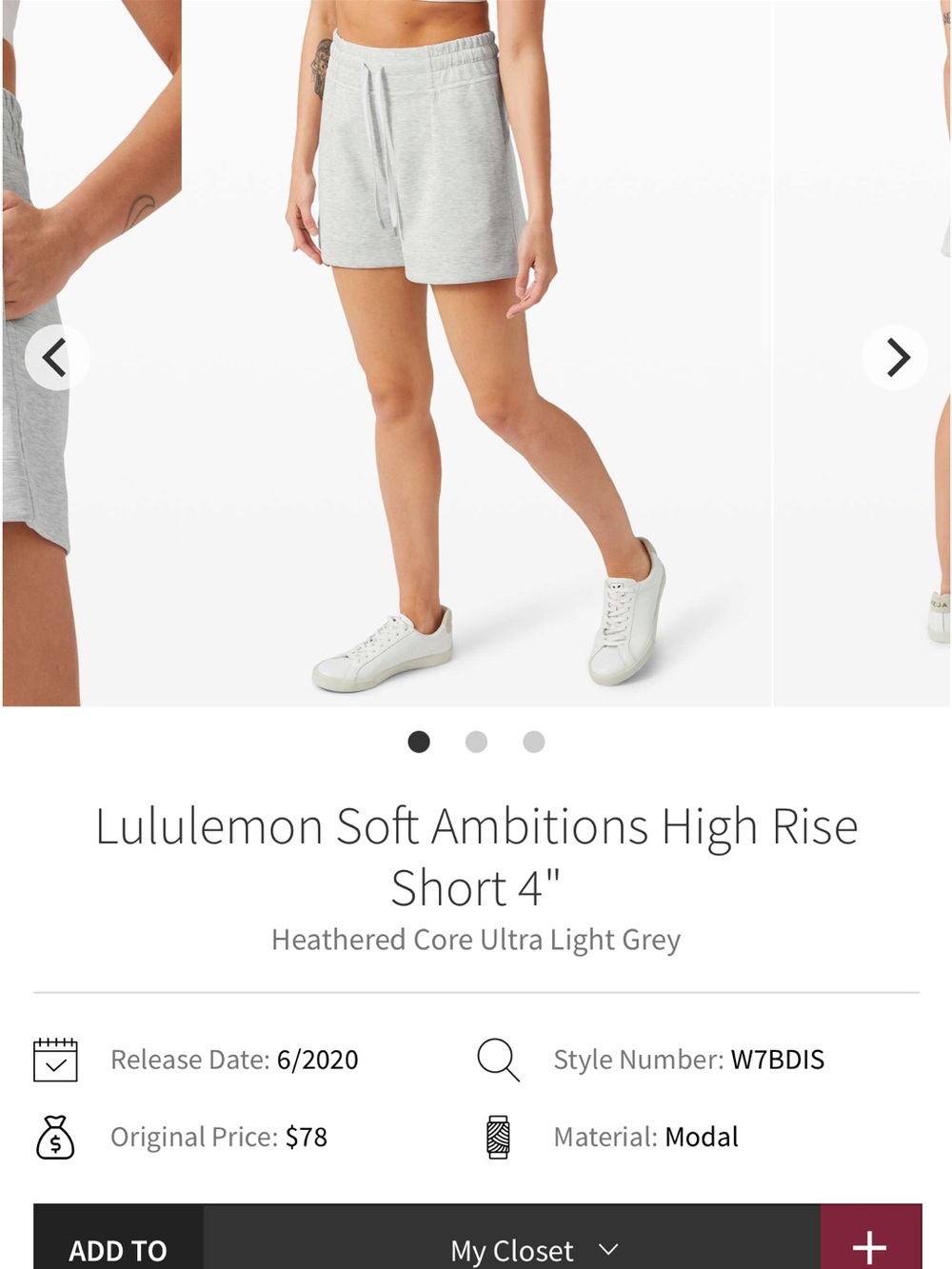 lululemon athletica Soft Ambitions High-Rise Shorts — Heathered Light Grey